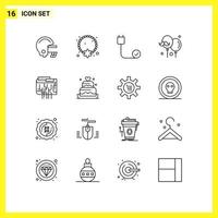 Set of 16 Vector Outlines on Grid for currency father computers dad hardware Editable Vector Design Elements