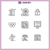 Set of 9 Commercial Outlines pack for document browser computing olympic games greece Editable Vector Design Elements