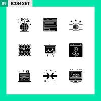 9 User Interface Solid Glyph Pack of modern Signs and Symbols of analytics grid belt electricity chip Editable Vector Design Elements