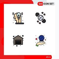 Pack of 4 Modern Filledline Flat Colors Signs and Symbols for Web Print Media such as creative sale idea timer global Editable Vector Design Elements