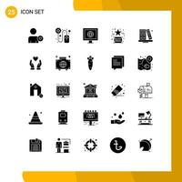 User Interface Pack of 25 Basic Solid Glyphs of library books tv back to school like Editable Vector Design Elements