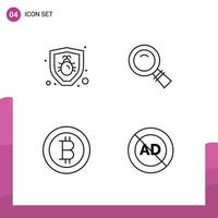 4 Universal Line Signs Symbols of bug ad glass search advertisement Editable Vector Design Elements