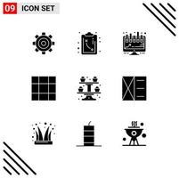 Modern Set of 9 Solid Glyphs Pictograph of accessories cupcake analytics cooking mesh Editable Vector Design Elements