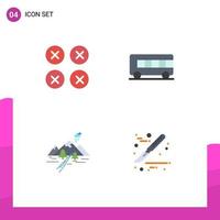 Group of 4 Modern Flat Icons Set for abstract hill ui transport nature Editable Vector Design Elements