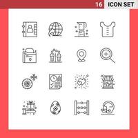 Outline Pack of 16 Universal Symbols of men file drink folder clothes Editable Vector Design Elements