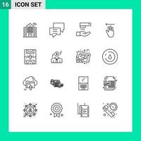 Group of 16 Modern Outlines Set for football entertainment hand wash left hand cursor Editable Vector Design Elements