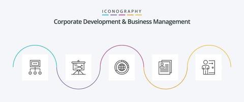 paquete de iconos de la línea 5 de desarrollo corporativo y gestión empresarial que incluye recursos. global. estratégico. datos. grafico vector