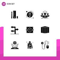 Modern Set of 9 Solid Glyphs and symbols such as bread rolling business navigation arrow Editable Vector Design Elements