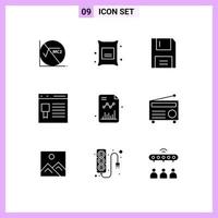 Set of 9 Commercial Solid Glyphs pack for website development devices develop products Editable Vector Design Elements