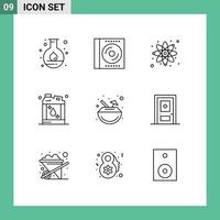 Mobile Interface Outline Set of 9 Pictograms of carnival liquid disc kerosene bottle Editable Vector Design Elements