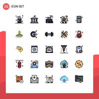 Pack of 25 Modern Filled line Flat Colors Signs and Symbols for Web Print Media such as calculator shopping tramway product cart Editable Vector Design Elements