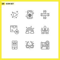 9 User Interface Outline Pack of modern Signs and Symbols of rainbow time options shipping delivery Editable Vector Design Elements