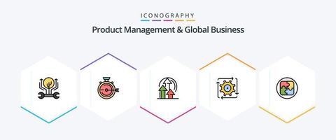 Product Managment And Global Business 25 FilledLine icon pack including flow. automation. release. workflow. performance vector