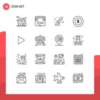 16 Outline concept for Websites Mobile and Apps play control camping global dollar coin Editable Vector Design Elements