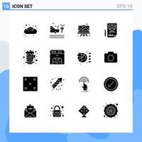 User Interface Pack of 16 Basic Solid Glyphs of coffee rocket designing pencle painting Editable Vector Design Elements