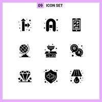 9 Universal Solid Glyphs Set for Web and Mobile Applications answer product music package globe Editable Vector Design Elements