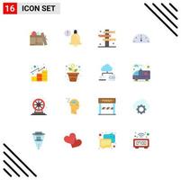 Group of 16 Flat Colors Signs and Symbols for gains analytics crossroads performance dashboard Editable Pack of Creative Vector Design Elements