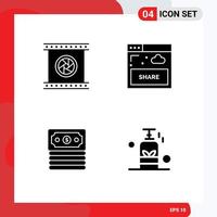 Group of 4 Modern Solid Glyphs Set for camera lenses banking photographic objective share money Editable Vector Design Elements