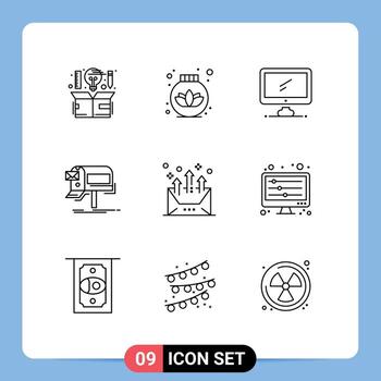 Pictogram Set of 9 Simple Outlines of mail marketing computer email pc Editable Vector Design Elements
