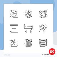 Pack of 9 creative Outlines of friday hospital baby bed note Editable Vector Design Elements