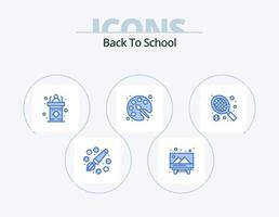 Back To School Blue Icon Pack 5 Icon Design. racket. drawing. classroom. color. speech vector