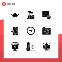 9 Thematic Vector Solid Glyphs and Editable Symbols of arrow process lobbying creative shipping Editable Vector Design Elements