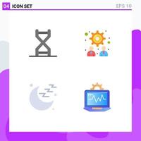 Set of 4 Vector Flat Icons on Grid for biology moon dna structure strategy laptop Editable Vector Design Elements