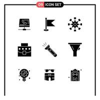 Solid Glyph Pack of 9 Universal Symbols of office bag world user network Editable Vector Design Elements