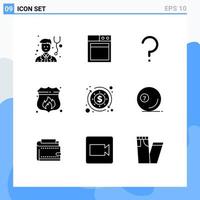 Set of 9 Modern UI Icons Symbols Signs for game business question mark budget shield Editable Vector Design Elements