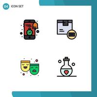 conjunto de 4 colores planos de línea de llenado vectorial en cuadrícula para funciones de código de reloj de tienda móvil elementos de diseño vectorial editables vector