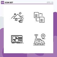 Mobile Interface Line Set of 4 Pictograms of mountains control clouds file equalization Editable Vector Design Elements