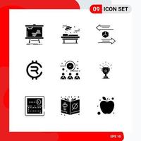 Universal Icon Symbols Group of 9 Modern Solid Glyphs of crypto currency coin surgery rubycoin return Editable Vector Design Elements