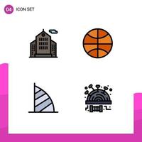 grupo de 4 signos y símbolos de colores planos de línea rellena para la construcción de elementos de diseño de vectores editables en los emiratos árabes unidos de vacaciones de baloncesto del hotel de dubai