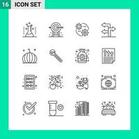 paquete de iconos vectoriales de stock de 16 signos y símbolos de línea para elementos de diseño vectorial editables de engranajes de flecha de planificación de dirección de alimentos vector