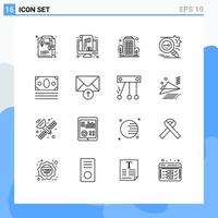 16 Universal Outlines Set for Web and Mobile Applications ecommerce secure building research key Editable Vector Design Elements