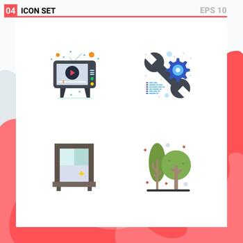 Set of 4 Modern UI Icons Symbols Signs for ad window play setting crops Editable Vector Design Elements