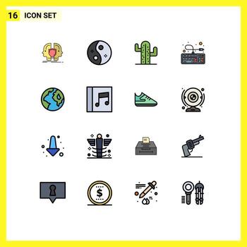 Set of 16 Vector Flat Color Filled Lines on Grid for connection keyboard style computer plent Editable Creative Vector Design Elements