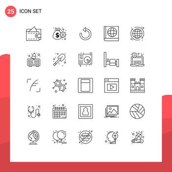 25 Thematic Vector Lines and Editable Symbols of clock internet reload globe book Editable Vector Design Elements