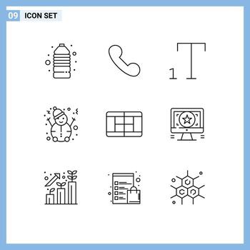 Pictogram Set of 9 Simple Outlines of monitor design subscript application court Editable Vector Design Elements