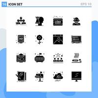 Group of 16 Solid Glyphs Signs and Symbols for algorithm adviser strategic robo advisor monday Editable Vector Design Elements