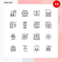 Set of 16 Commercial Outlines pack for sim card phone web development mobile monitor Editable Vector Design Elements