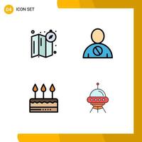 4 Universal Filledline Flat Colors Set for Web and Mobile Applications compass celebration avatar denied holiday Editable Vector Design Elements