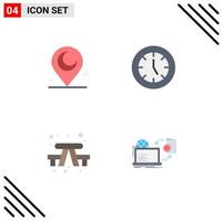 conjunto de pictogramas de 4 iconos planos simples de productos de reloj de campamento de minarete elementos de diseño de vector editables de viaje