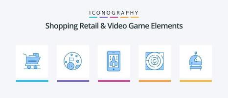 compras minoristas y elementos de videojuegos paquete de iconos azul 5 que incluye casco. patrón. jugando. estrategia. mapa. diseño de iconos creativos vector