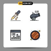 4 Thematic Vector Filledline Flat Colors and Editable Symbols of droup analytics medicine howitzer graph Editable Vector Design Elements