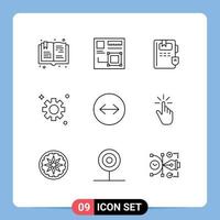 Set of 9 Modern UI Icons Symbols Signs for swipe arrows horizontal swipe web cogs gear Editable Vector Design Elements