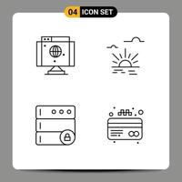 Stock Vector Icon Pack of 4 Line Signs and Symbols for computer lock technology light atm Editable Vector Design Elements