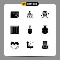 Pack of 9 Modern Solid Glyphs Signs and Symbols for Web Print Media such as wireless hardware cosmetics apple jail Editable Vector Design Elements