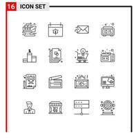 Stock Vector Icon Pack of 16 Line Signs and Symbols for achievement position email time clock Editable Vector Design Elements