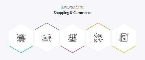 Shopping And Commerce 25 Line icon pack including document. service. time. call. connection vector